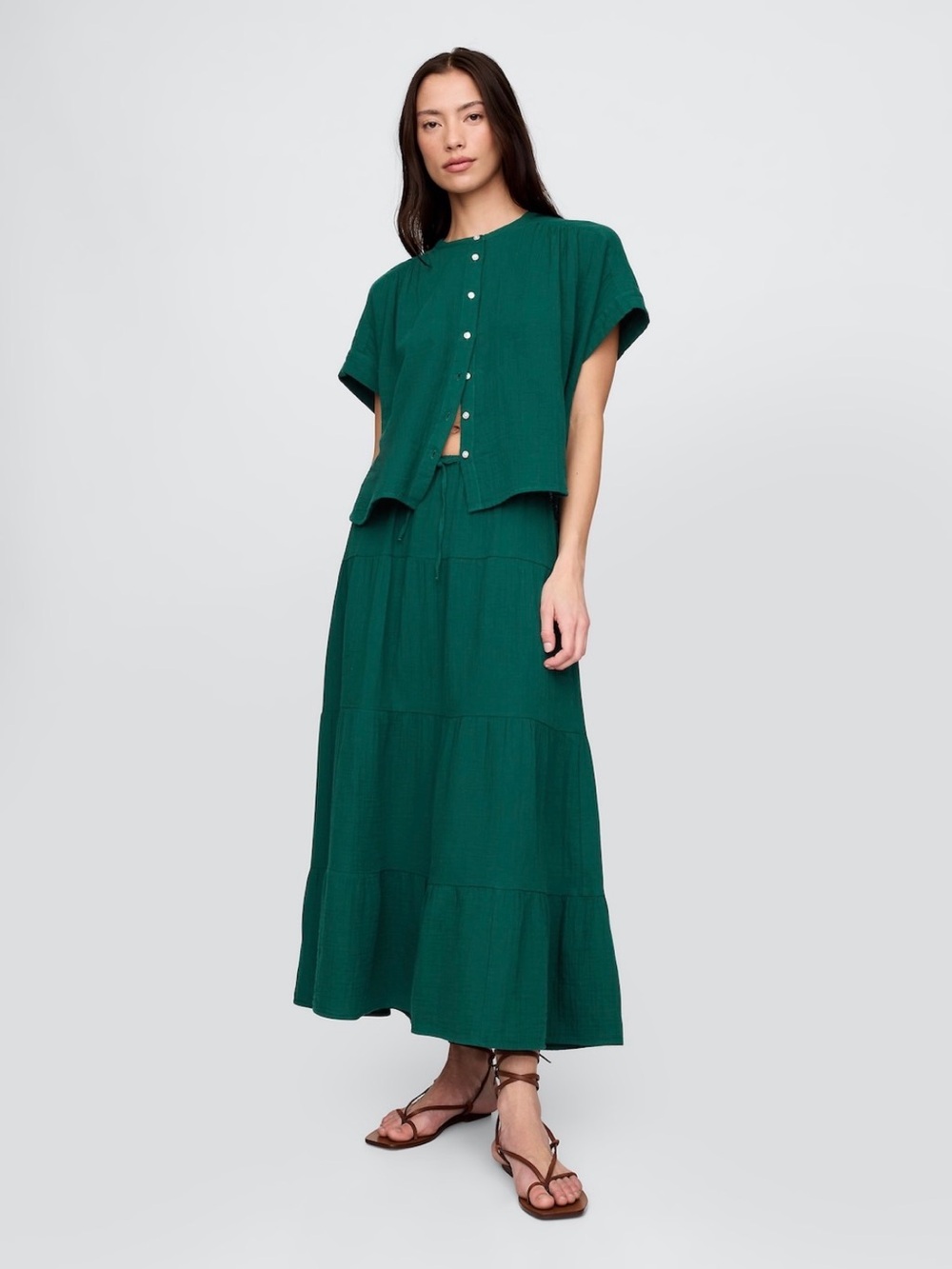 Gap Cotton Gauze Tiered Maxi Skirt